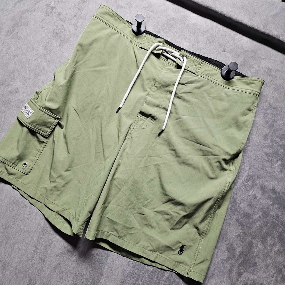 Polo Ralph Lauren‎ Olive Green Cargo Swim Trunks Board Shorts Mens XL Mesh Lined